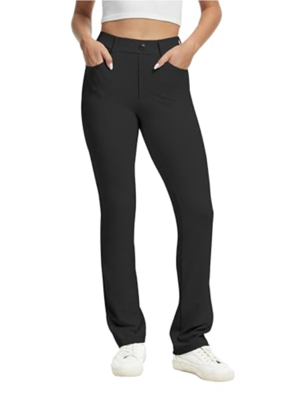 High Rise Straight Leg Yoga Dress Pants with Pockets Stretchy Business Casual